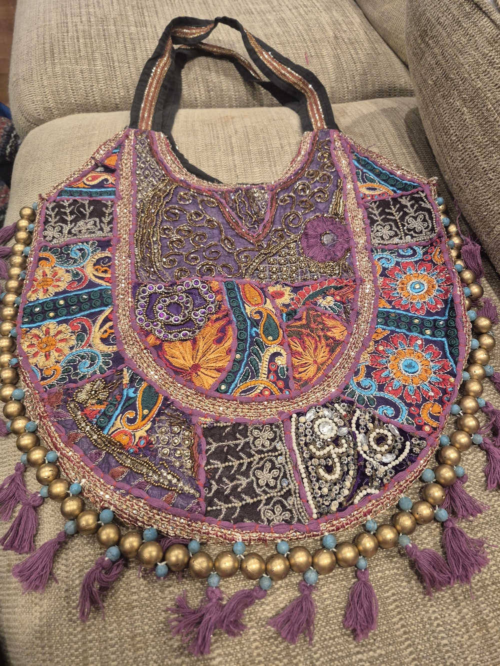 Bohemian Embroidered Purple Tassel Banjara  Shoulder Bag - Picture 13 of 16